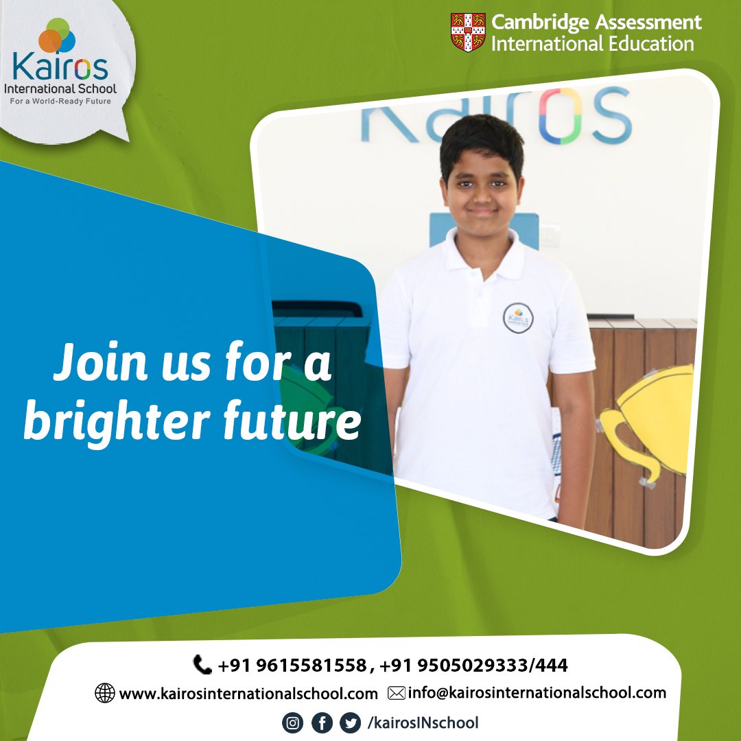 We create a learning environment that focuses academic achievement, character development, and civic engagement. 
𝐂𝐨𝐧𝐭𝐚𝐜𝐭 𝐔𝐬 : 9615581558, 9505029333
#kairosInternationalschool #education #bestschools #motivation #knowledge #learning #goodeducation #internationalschool