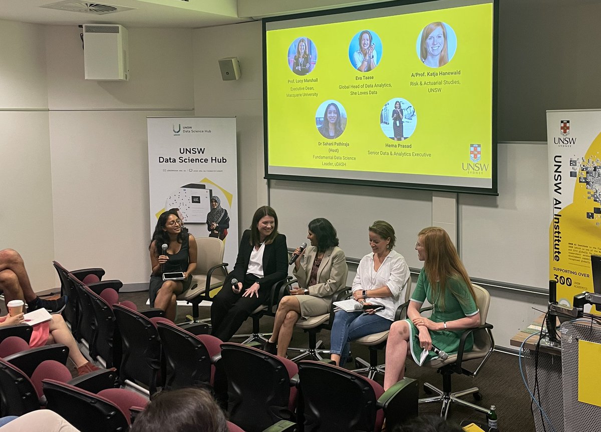 Was such an honour to host the @uDASH_UNSW @unsw_ai panel discussion on women's impact and leadership in #DataScience . So many invaluable insights from our inspirational and empowering panellists @hydro_lucy, @hemselvan1, Katja Hanewald and Eva Taase!  #WiDS2023