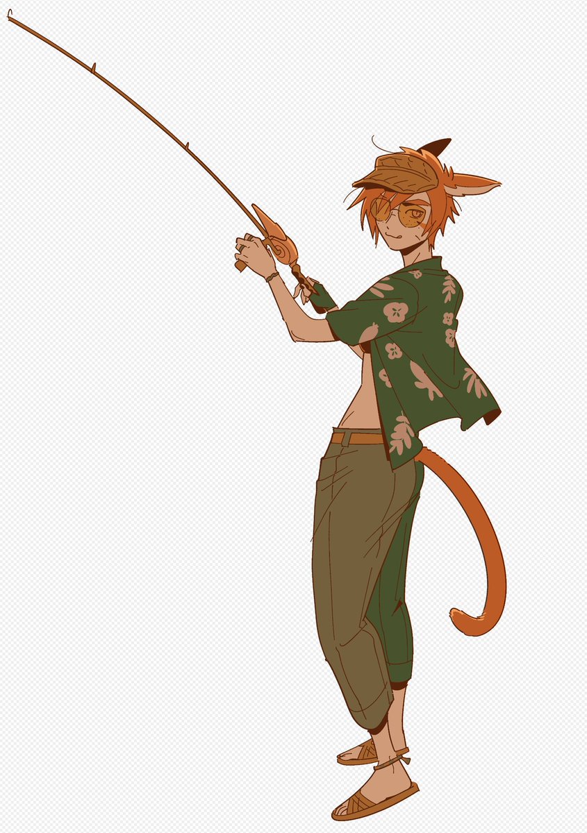 fishing rod tail animal ears solo cat ears cat tail shirt  illustration images