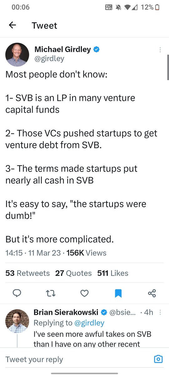 geri_kirilova's tweet photo. @DelJohnsonVC @Noahpinion @Noahpinion You should also look at not just systemic importance but systemic instability. As it became blindingly clear that SVB was a single point of failure for the industry, VCs responded by re-committing to this risk en masse. Hundreds pledged unhedged support w/in hours. https://t.co/QijiLOLA9C