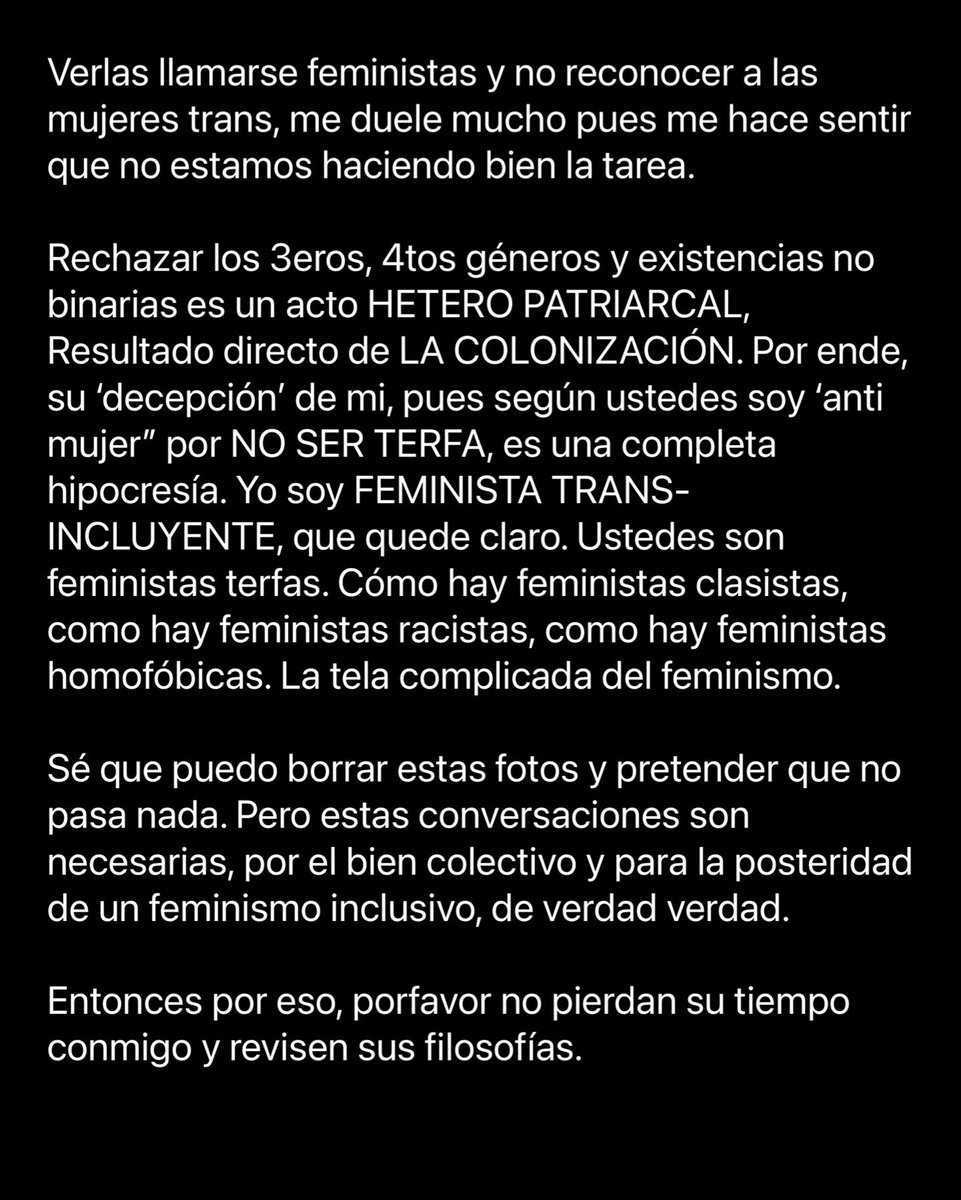 LidoPimienta's tweet photo. Mi respuesta a feministas terfas, y a quienes ofendí en mi publicación anterior: https://t.co/pkRhJmh8cp