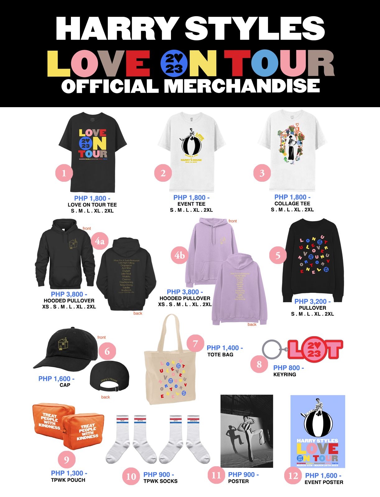 Live Nation PH on X: Merch for Harry Styles: Love on Tour in 🇵🇭 is a  must-have ✓ Check out the list of items available for purchase at the venue  and merch