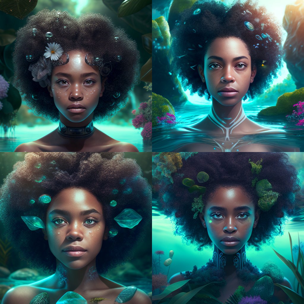 b3hika's tweet photo. Prompt sketching on Midjourney 
Portrait of a fairy-like young Caribbean woman with natural face, underwater, surrounded by futuristic plants .

#midjourney #midjourneyart #midjourneyai #aiart #aiartcommunity #aiartists #aiartwork #aiartist #dalle2 #generated #generatedart https://t.co/Jvd8sfRVHy