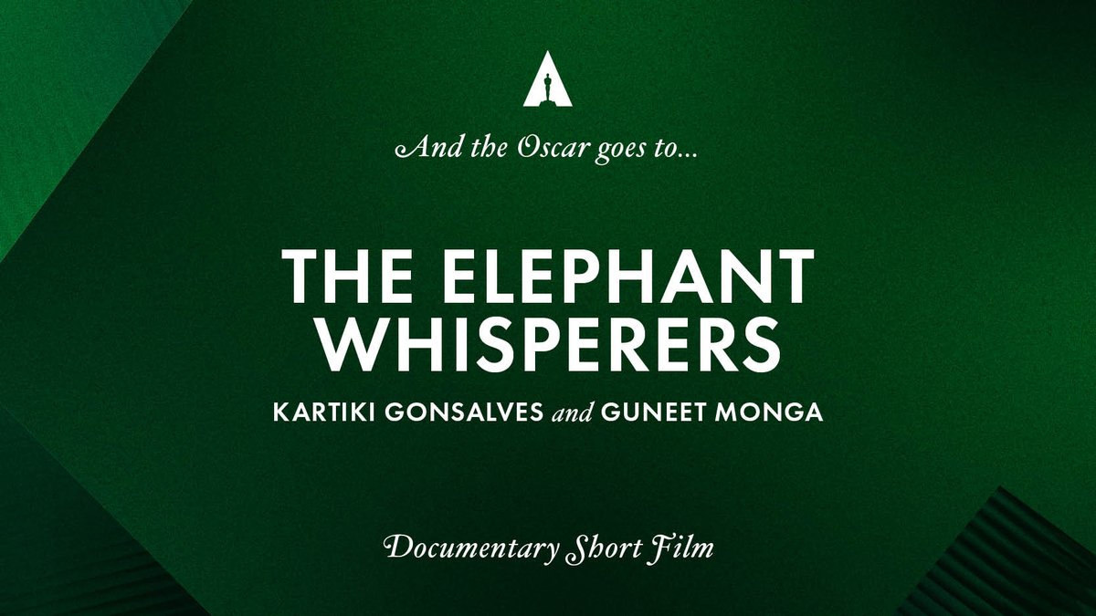 'The Elephant Whisperers' wins the Oscar for Best Documentary Short Film. Congratulations! #Oscars #Oscars95