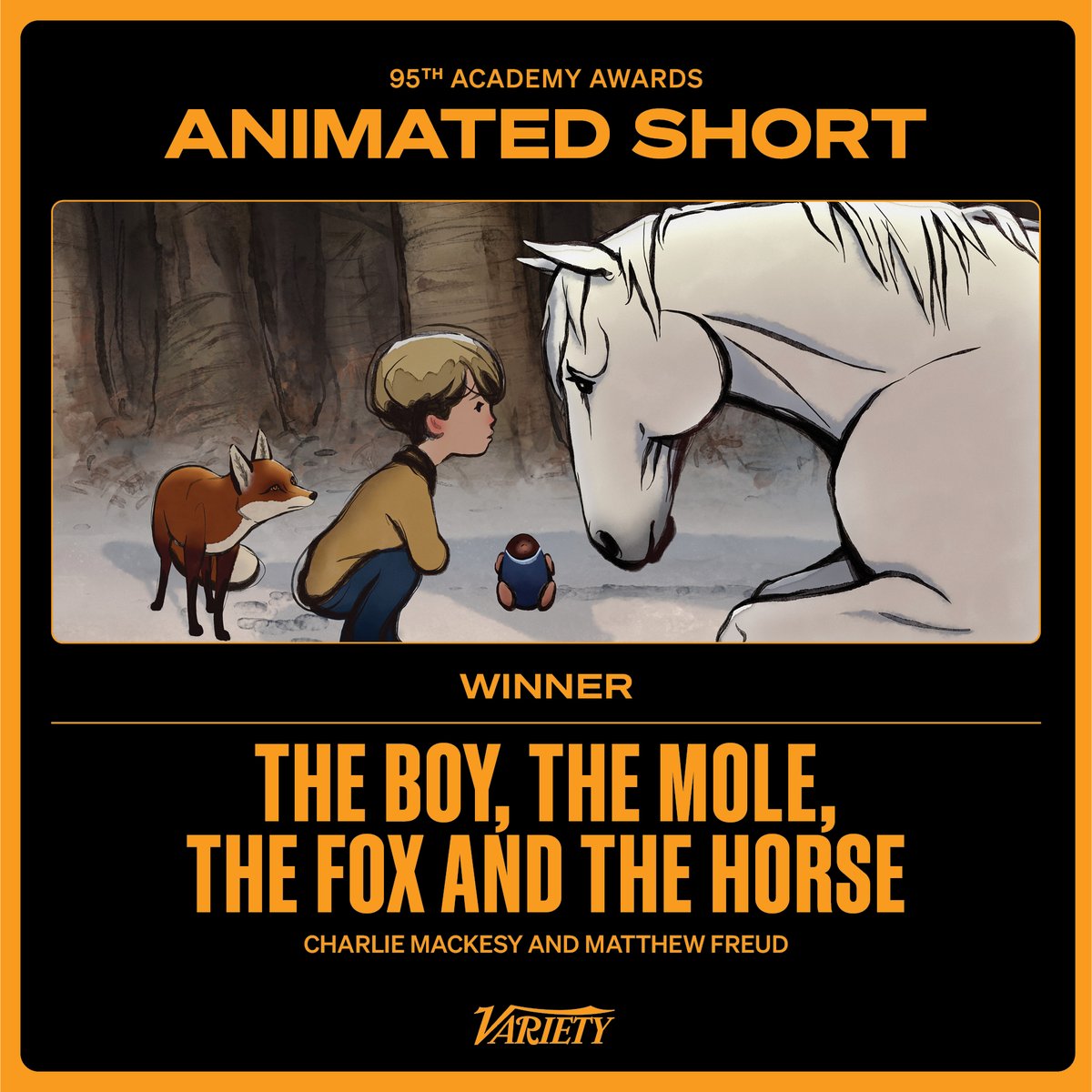 The #Oscar for Best Animated Short Film goes to "The Boy, The Mole, The Fox and The Horse." bit.ly/3Tcbi4u