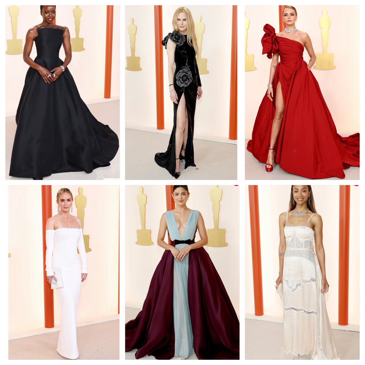 Some of my favorite dresses from #Oscars2023 #JasonWu (Danai Gurira) #ArmaniPrive (Nicole Kidman) #ElieSaab (Cara Delevingne) #Valentino (Emily Blunt) #ElieSaab (Monica Barbaro) #Fendi (Zoe Saldana) #Oscars #OscarsRedCarpet #OscarsFashion #OscarsDresses