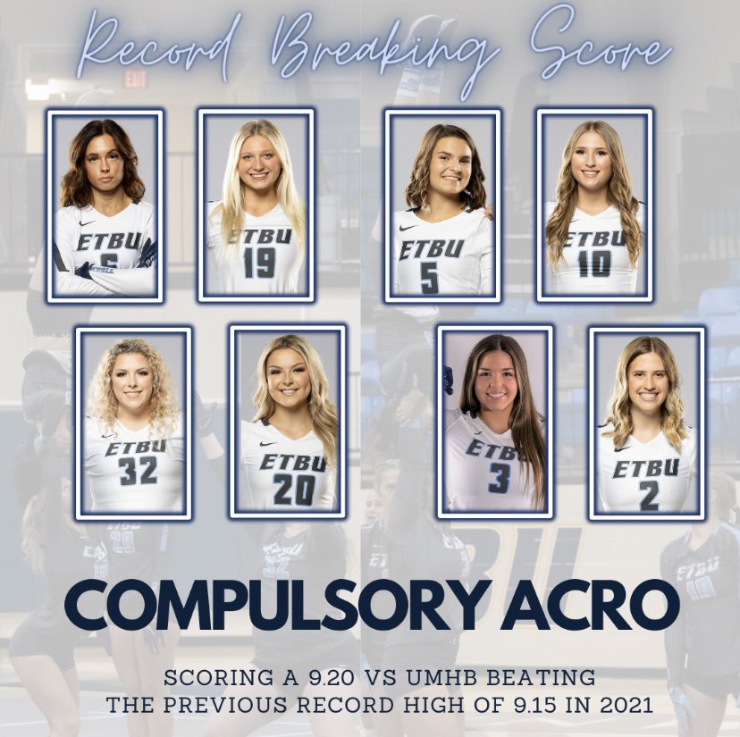 We love a record breaking moment!  💪🏽

Compulsory Acro beat the previous program record of a 9.15 with their score of a 9.20 vs UMHB! #makinghistory 

<a href="/theNCATA/">NCATA</a>