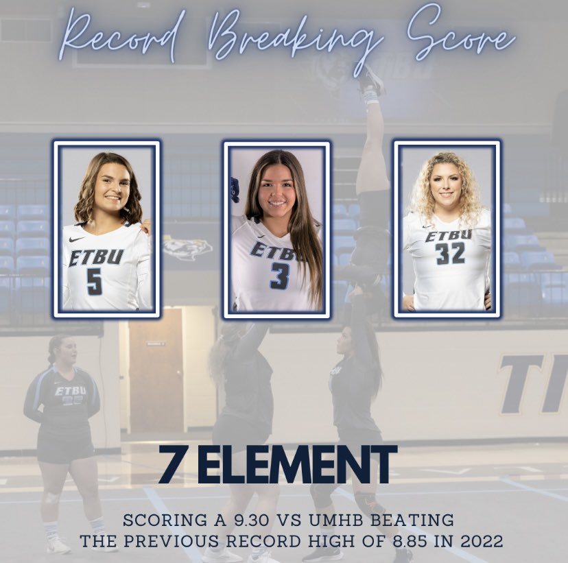 Records are meant to be broken 💪🏽

7 Element beat the previous program record of a 8.85 with their score of a 9.30 vs UMHB! #makinghistory 

<a href="/theNCATA/">NCATA</a>