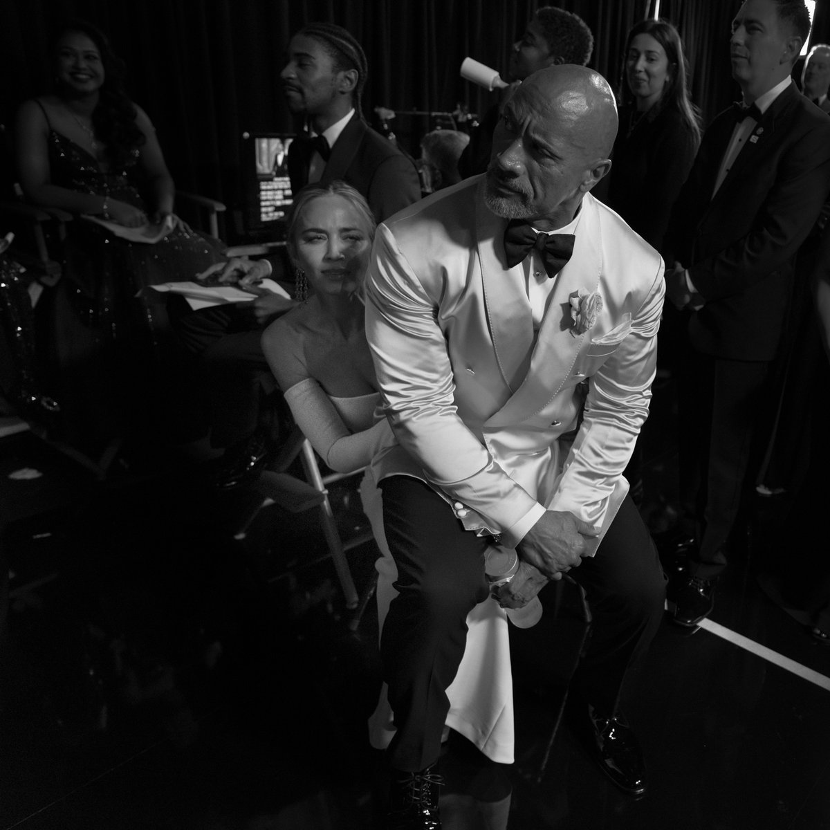 A casual moment backstage between Emily Blunt and Dwayne Johnson. #Oscars95

Photo Credit: <a href="/msayles/">Matt Sayles</a>
