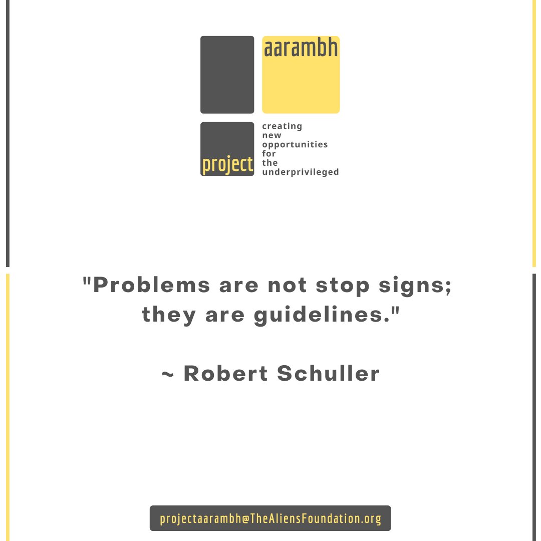 'Problems are not stop signs; they are guidelines.'

~ Robert Schuller

thealiensfoundation.org

#TheAliensAngels #AliensAngels #TheAliensFoundation #ProjectAarambh #employment #unemployment #India #jobs #hiring #HR #humanresources