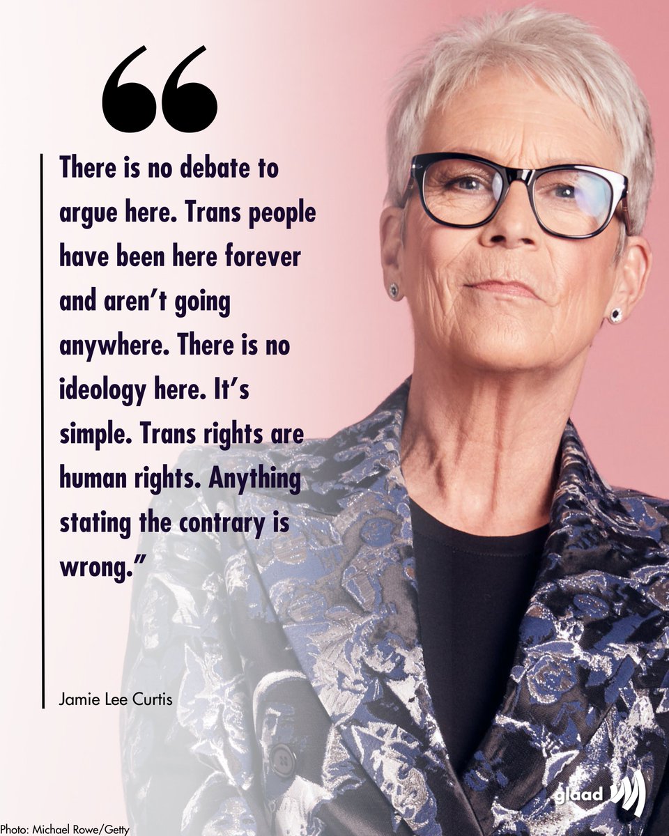 TransValid's tweet photo. “There is no debate to argue here. Trans people have been here forever and aren’t going anywhere. There is no ideology here. It’s simple. Trans rights are human rights. Anything stating the contrary is wrong.” 
@jamieleecurtis https://t.co/xX4xVNWETY