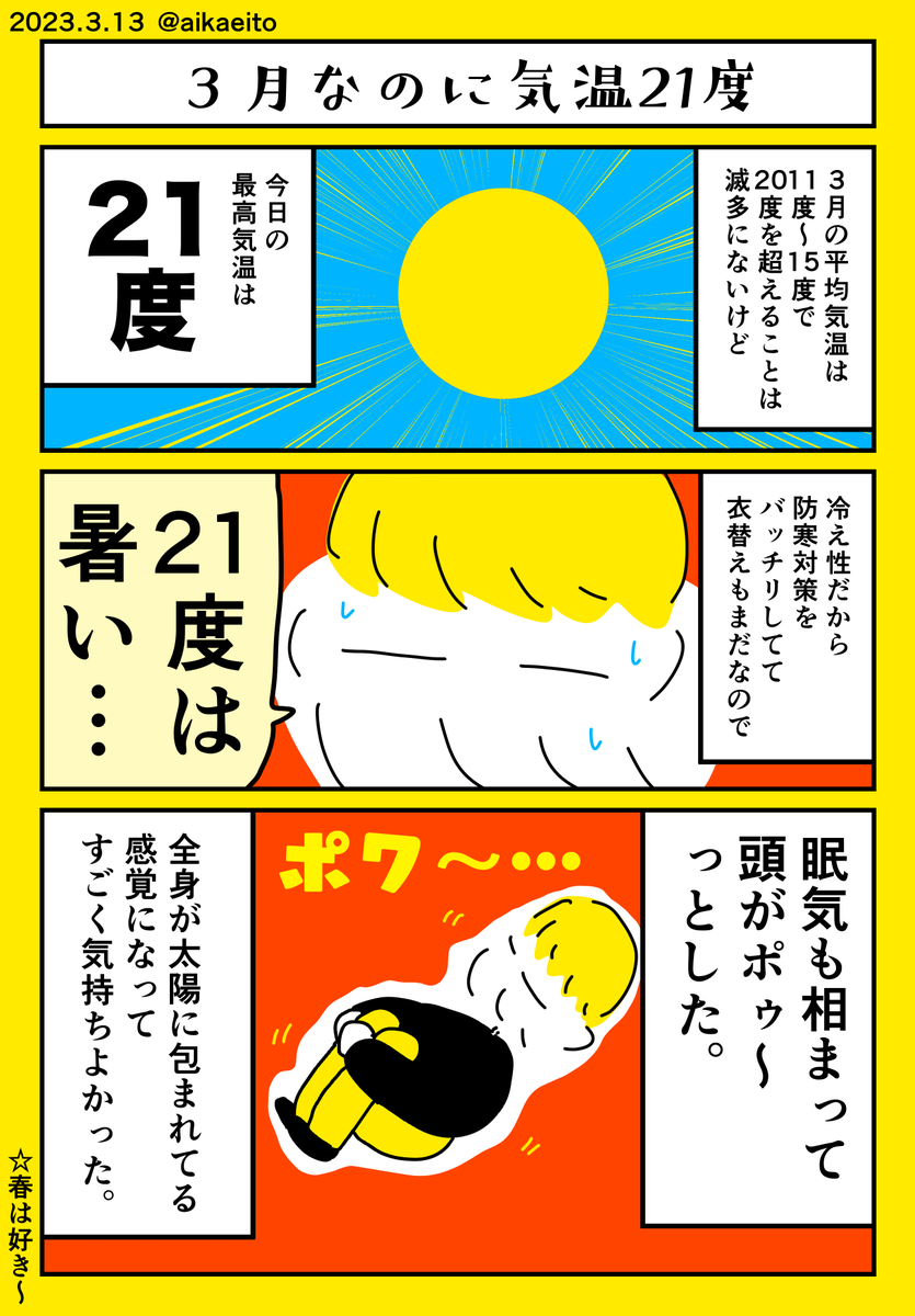 3月なのに気温21度 
