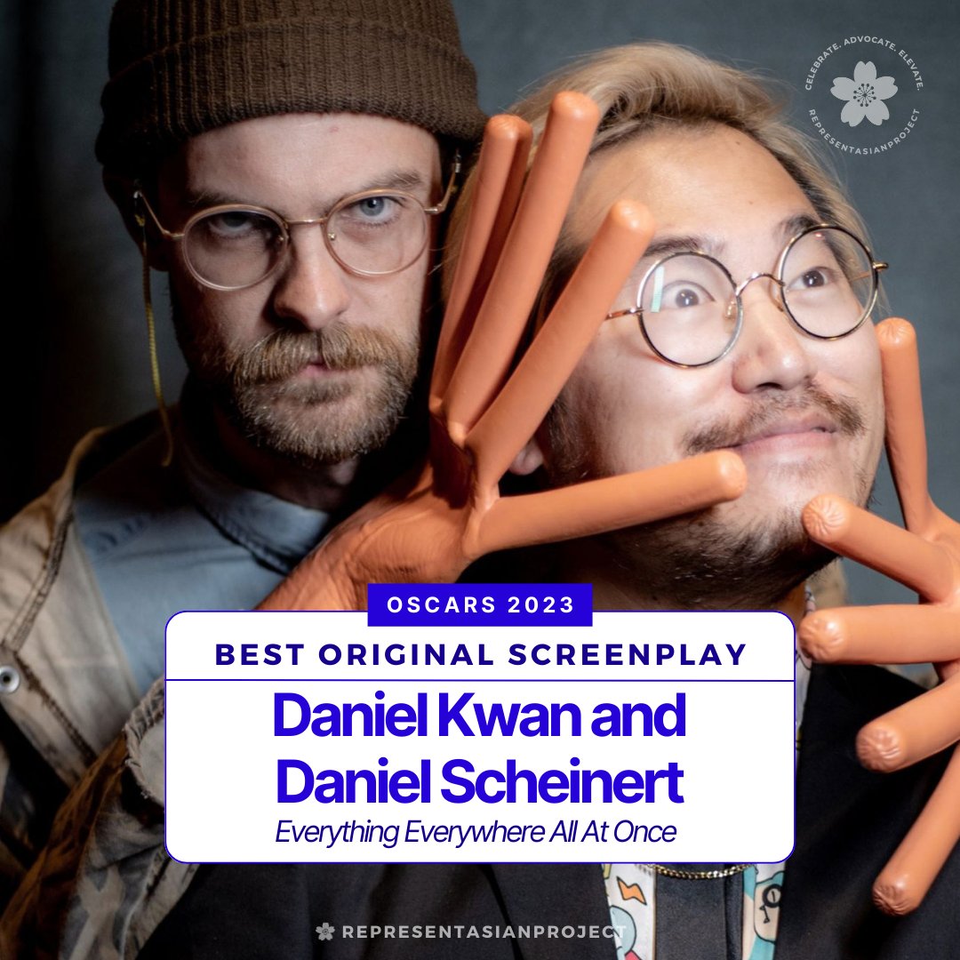 repasianproject's tweet photo. Daniel Kwan and Daniel Scheinert just won the #Oscar for Best Original Screenplay for Everything Everywhere All At Once. Go, #EEAAO, go! https://t.co/iIsxz2E89u