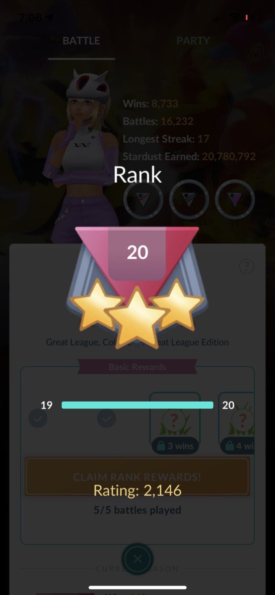 0h0khaha's tweet photo. It ainβt much but itβs honest work! Finally got my starting elo today as well as a 12 game win streak! π₯ #pokemongo #gobattleleague #getrekt #sendhandpics https://t.co/YUuqXbA88G