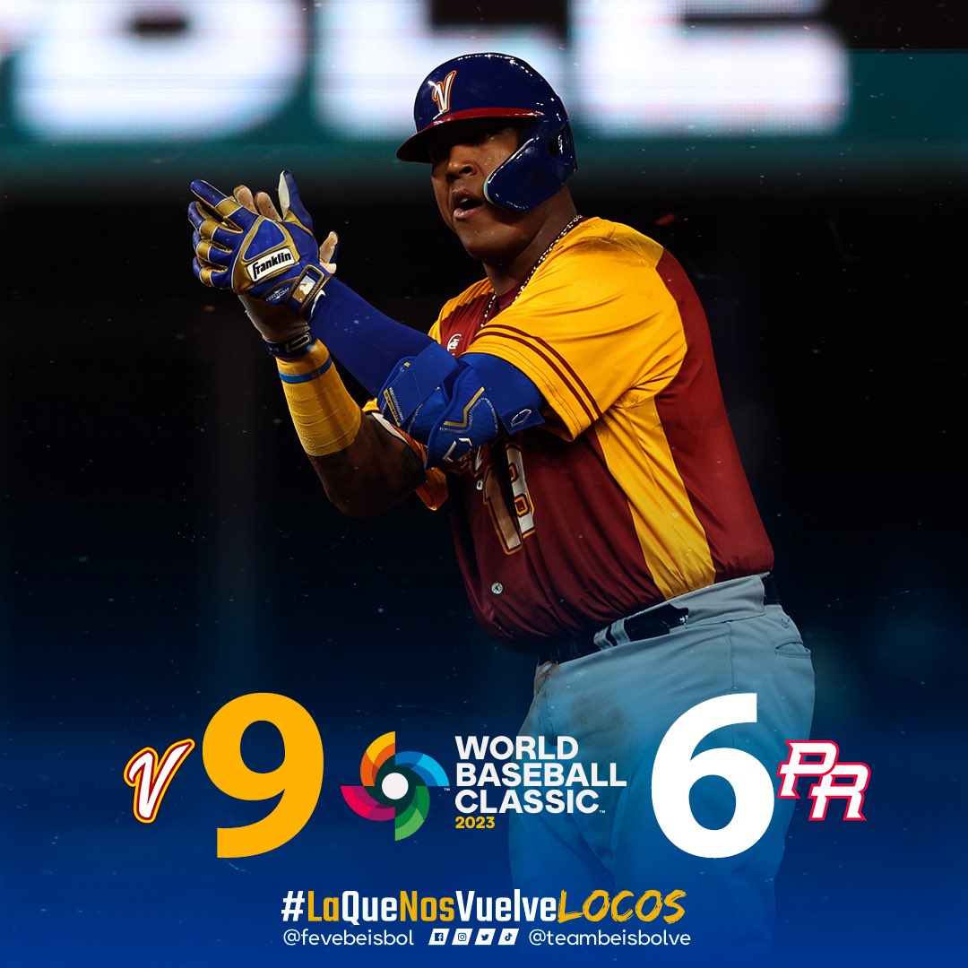 El @teambeisbolve logró su segunda victoria en el #WorldBaseballClassic ante Puerto Rico. 
•
#Venezuela 🇻🇪 9️⃣
#PuertoRico 🇵🇷 6️⃣
•
FINAL
•
🏟 Loan Depot Park, Miami
•
💻 fevebeisbol.org
•
#LaQueNosVuelveLocos