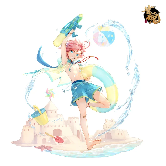 【仕事絵】七夕 水着着せ替え #オリジナル #雀魂 #七夕 #少年 #海 #ショタ #水 #夏  