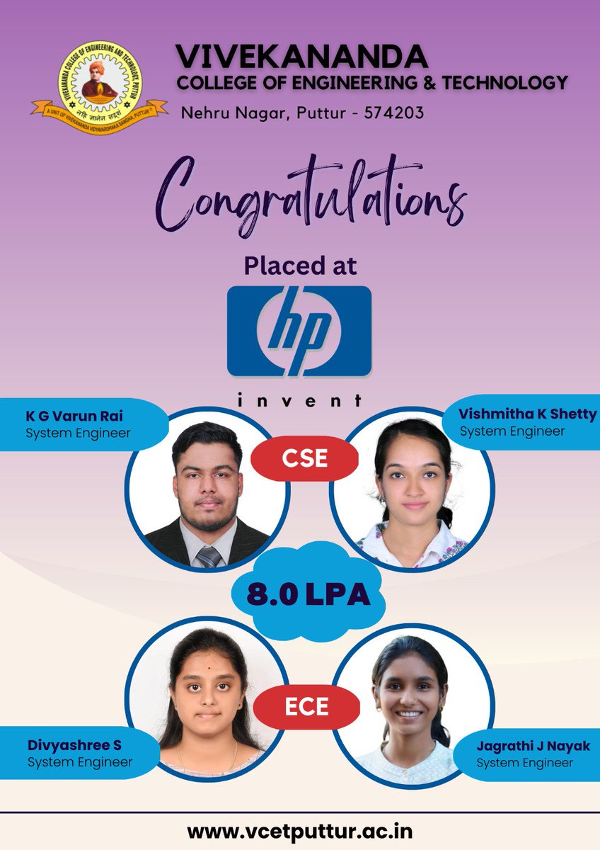 vcetputtur's tweet photo. Congratulations #HP #Placements #vcetputtur https://t.co/Y6O9gEyTio