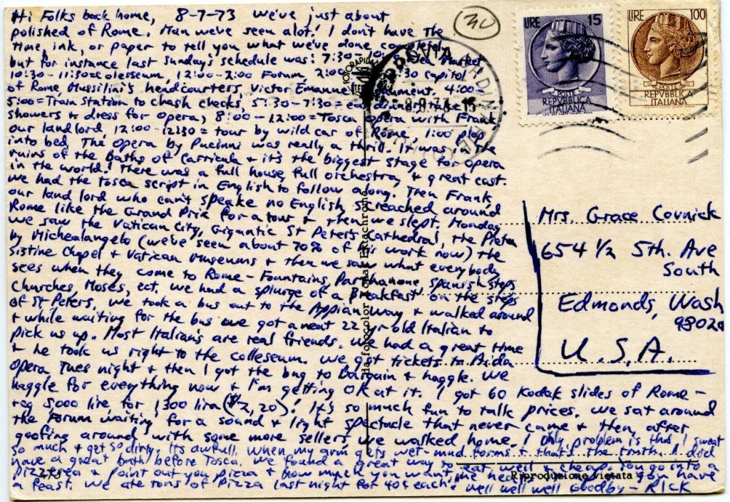 Here’s a postcard I sent home from our stop in Rome.

2/11