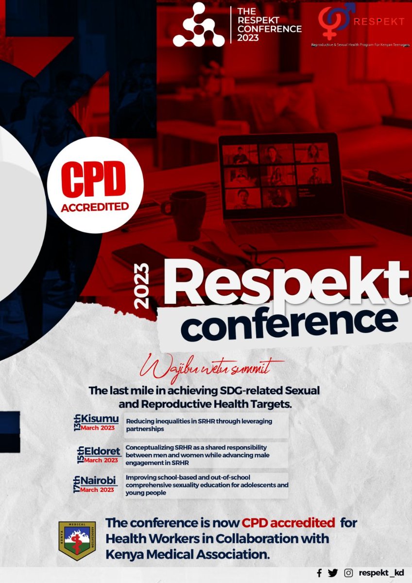 mcwangari's tweet photo. A new week, another #globalhealth event to attend

Join @Respekt_kd for their #respektconference2023 #wajibuwetu conference that kicks off in Kisumu from 8am

In-person attendance is full but you can follow online 📱💻🔗 https://t.co/ivRPDUzSsd

CPD powered by @KenyaMedics_KMA https://t.co/TSxtY8wyNY