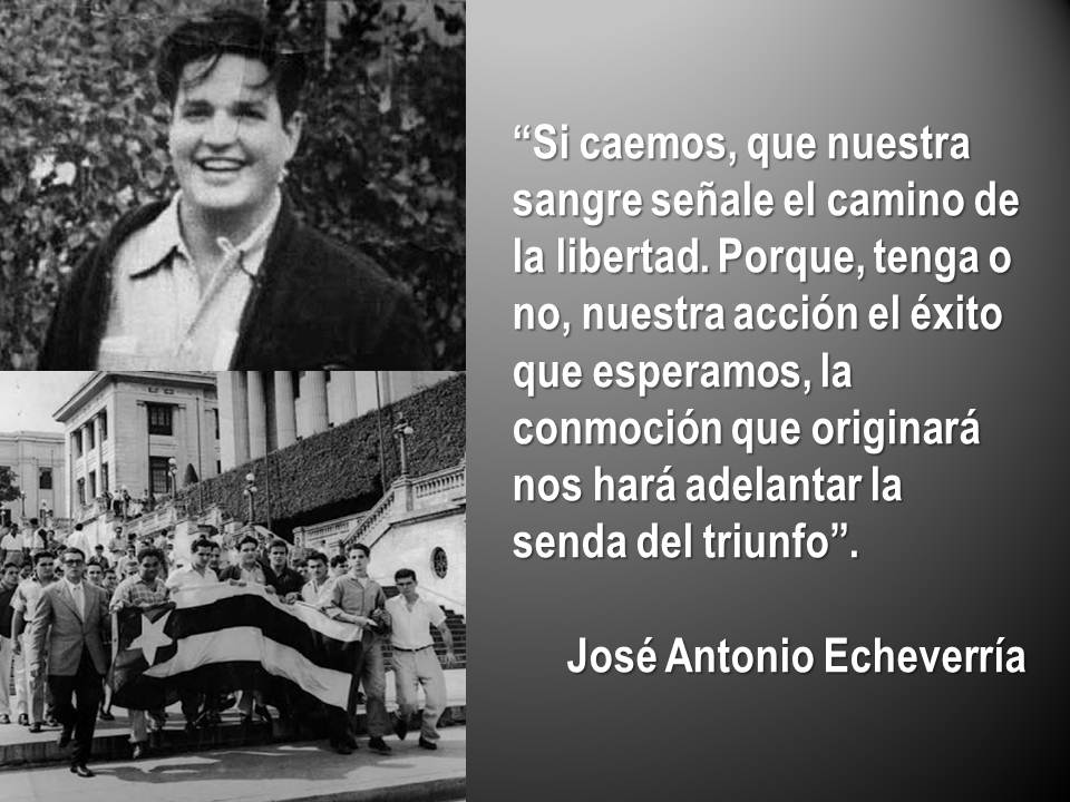 El 13 de Marzo de 1957, un grupo de jóvenes universitarios, liderados por José Antonio Echeverría, atacaron el Palacio Presidencial y Radio Reloj, para derrocar a la tiranía batistiana. En la historia queda marcado nuestras victorias.
#YoVotoXTodos 
#CubaPorLaVida