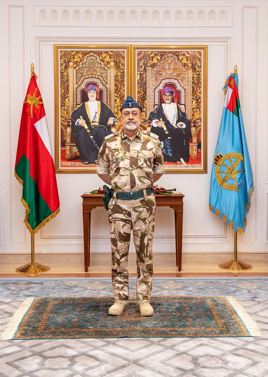 OmanObserver's tweet photo. His Majesty Sultan Haitham bin Tarik, the Supreme Commander, paid a Royal visit to Adam Air Base of the Royal Air Force of Oman. His Majesty was accompanied by HH Sayyid Theyazin bin Haitham al Said. https://t.co/qWCnHSpHtf