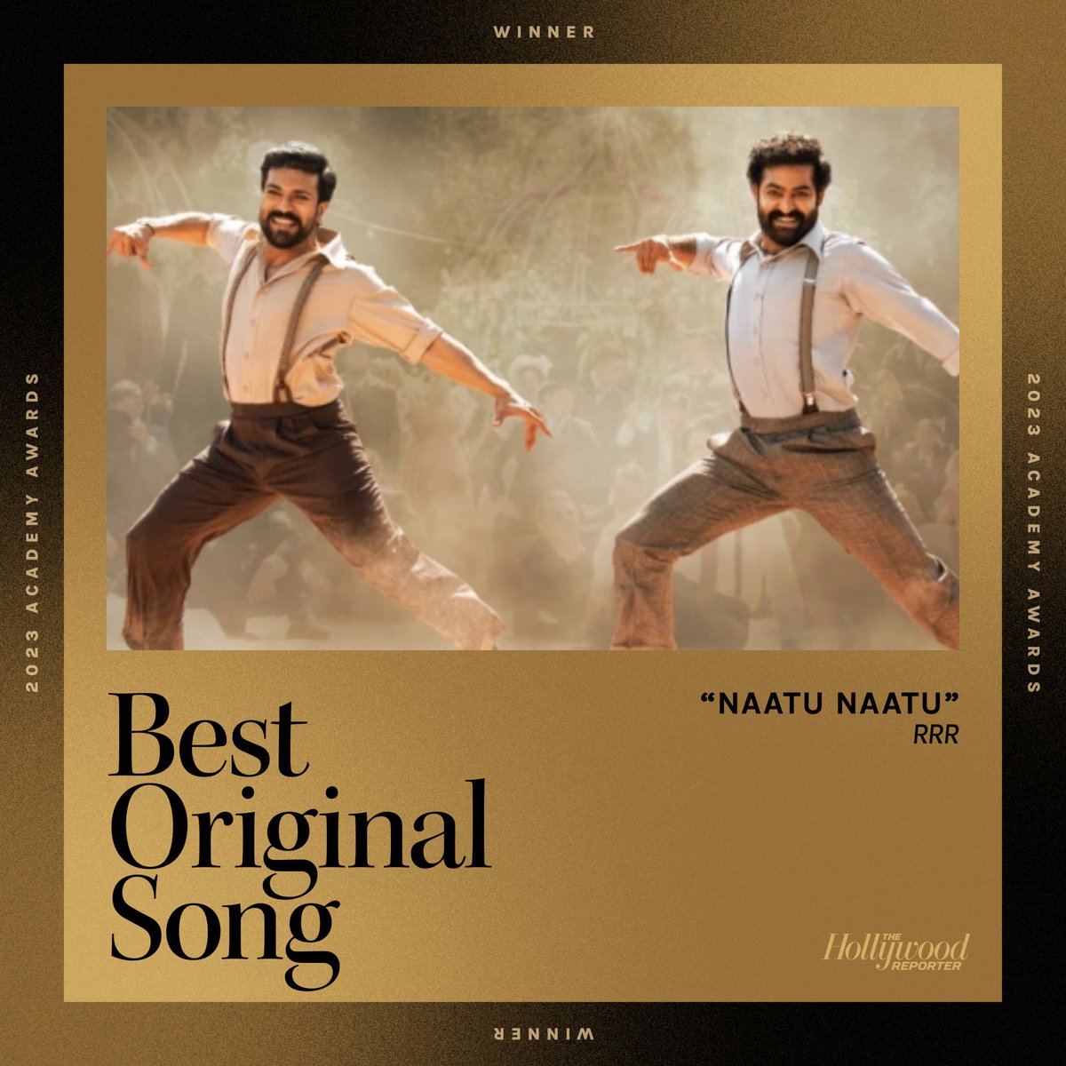 THR's tweet photo. #RRR's "Naatu Naatu" wins best song at the 2023 #Oscars https://t.co/1xSIkhOvYL https://t.co/lPIDq0pKLT