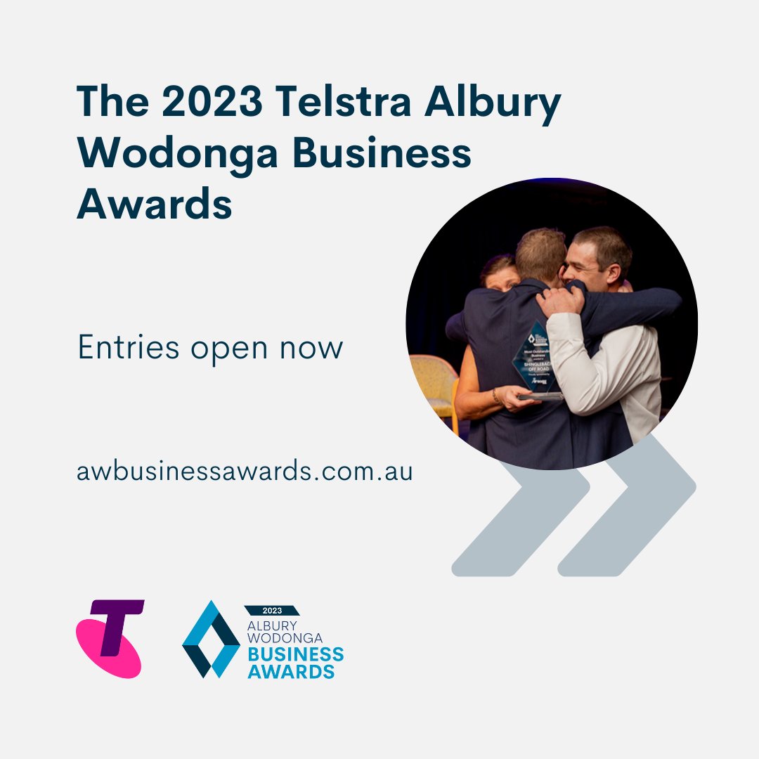 Do you own a business or know a great local business you think should be recognized for their great contribution? 

Entries for the 2023 Telstra Albury Wodonga Business Awards are now open! 🎉

Head to awbusinessawards.com.au to learn about the categories and start your entry.