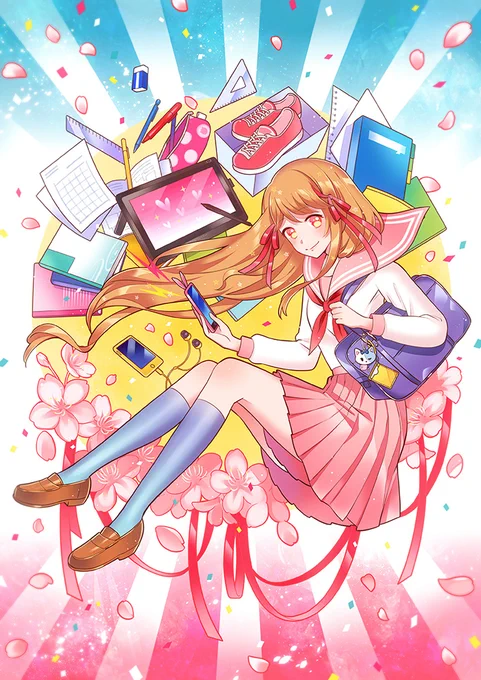 #ワコムイラストテクニック より今の季節にぴったりな作品をご紹介◤イラストレーター/中野さん ◢#新学期 をテーマに描いた作品新生活のワクワク感が伝わってきます難しそうなモチーフの配置も丁寧に解説いただきましたメイキングはこちら 