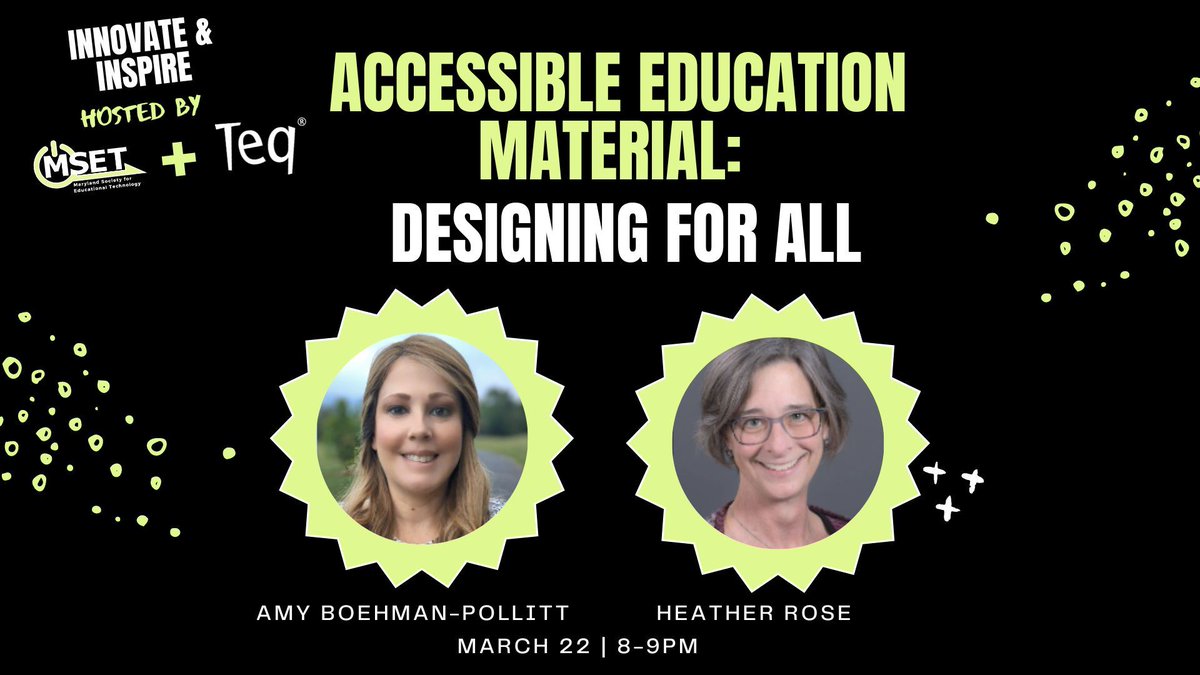 msetonline's tweet photo. "Accessible Education Material: Designing for All" is going to rock your world! MSET and @Teq are excited to host @FCPSMaryland educators @AmyBoehman and @heathermcc for its webinar series on Wed, March 22 from 8-9PM. Register today at==>> https://t.co/OqjnZKrxQy https://t.co/V0eNx9nLSC
