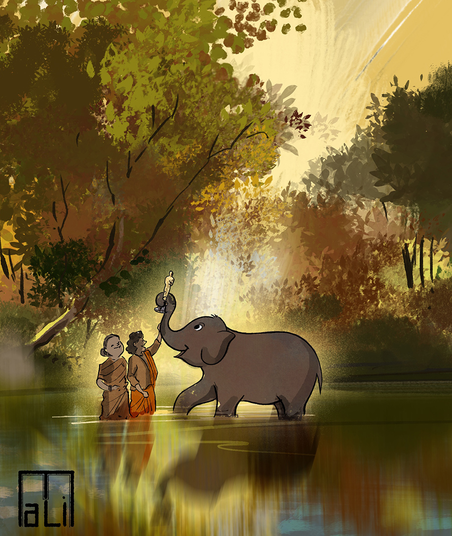 Malicartoonist's tweet photo. HAPPIEST OSCAR 
#theelephantwhisperers
#AcademyAwards https://t.co/i6dBetmR3e