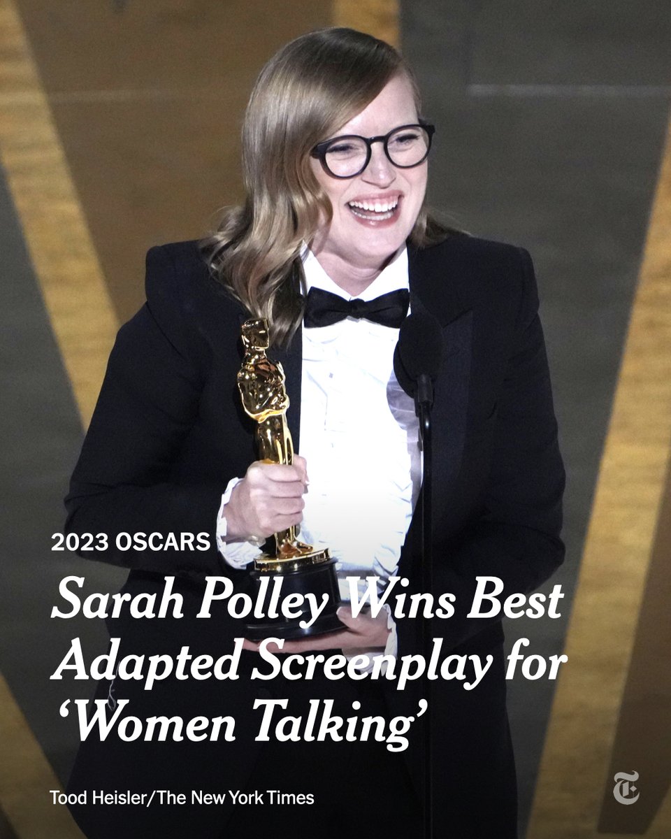 “First of all, I just want to thank the academy for not being mortally offended by a film with the words women and talking, put so close together like that," Sarah Polley said while accepting the Academy Award for adapted screenplay for “Women Talking.” nyti.ms/3YPNsgg