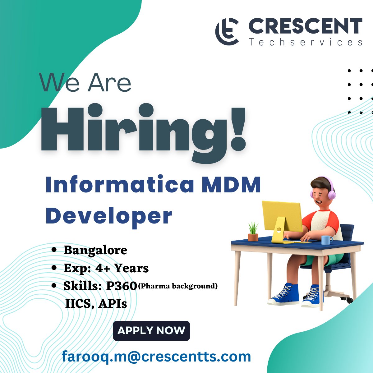 Crescent_Tech_'s tweet image. We&apos;re Hiring For Informatica MDM
📌Bangalore
4+ Years Experience
Apply Now
👇
@ farooq.m@crescentts.com
#jobsearch #HiringAlert #HIRINGNOW