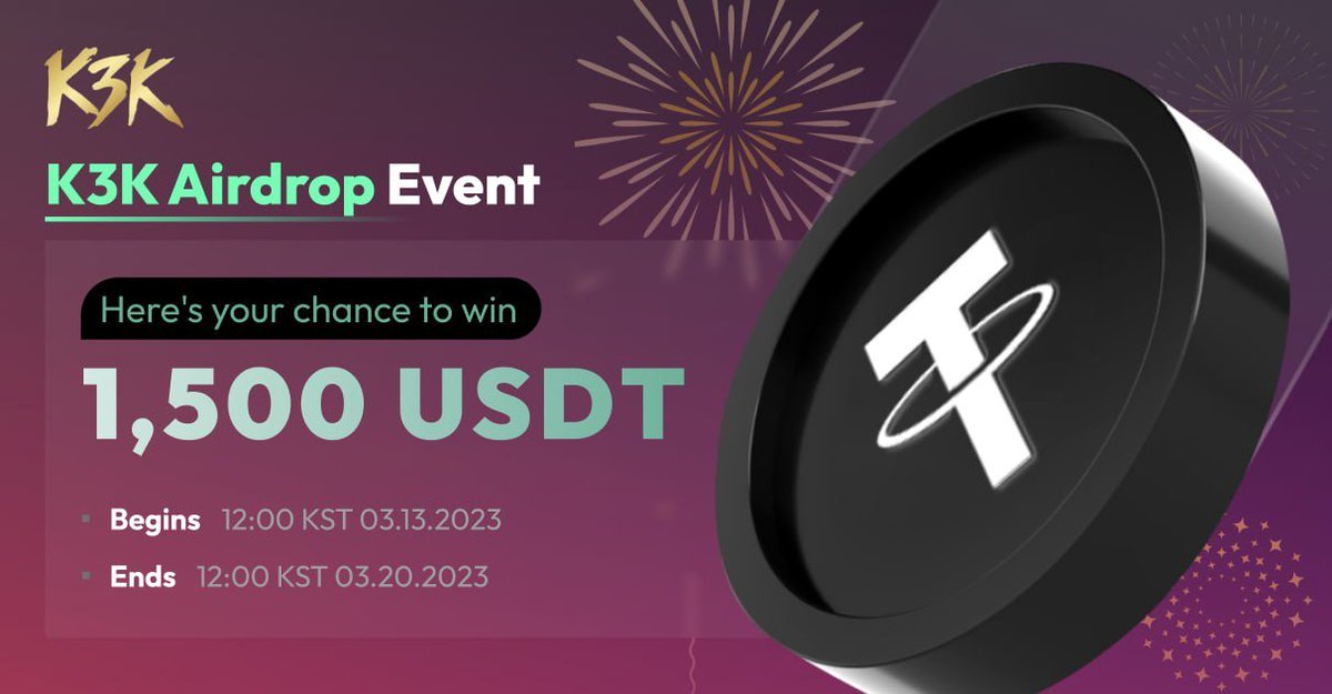 K3Kingdoms's tweet image. ✨K3K USDT Airdrop Event✨
Let's get Airdrop Prize!

🎁 Prize
Total 1,500 USD

🗓 Schedule
Mar 13, 12:00 ~ Mar 20, 12:00(KST)

🔗 Join Our Gleam Event
bit.ly/3J5fcHA

#gleam #airdrop #USDT