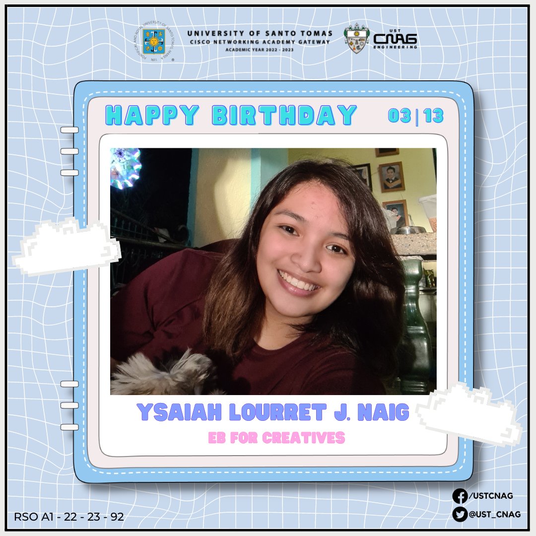 CNAG_UST's tweet photo. We want to extend the Happiest Birthday greetings to Ysaiah, our VP for Team Creatives! 🥳🎉 

We wish you a joyous birthday celebration and a year full of love, excitement, and success. Cheers to you, from your CNAG Family 💙.

Posted with Permission https://t.co/jghi2ZrvuY