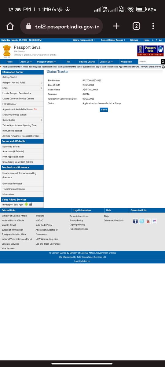 AdityaAg868's tweet photo. @passportsevamea I applied for passport on 6 march 2023,my physical verification got completed on 9th march on your popsk chhapra but still i didn't received any call for police verification, I'm tracking my passport details its showing passport has been collect at camp till now https://t.co/r3VCDl2lXs