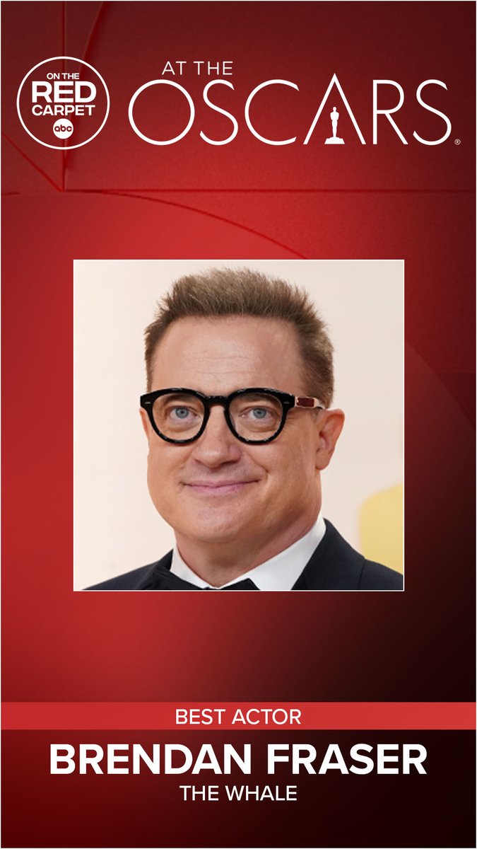 ABC7's tweet photo. Brendan Fraser wins Oscar for actor in leading role for "The Whale" https://t.co/qknTIEBaYB   #oscarwinner #ocars95 #oscars https://t.co/NezIu31lGm