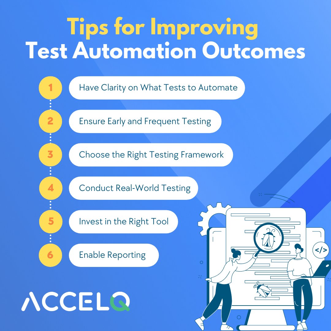 ACCELQ's tweet image. As you embark on the #testautomation journey., take a look at the six ways in which you can improve test automation outcomes:
Learn more about the Improvement of Test Automation Outcomes:
hubs.li/Q01GcgHt0
#ACCELQ #TestAutomationTools #Testing #SoftwareTesting