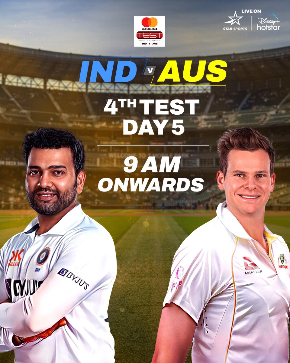StarSportsIndia's tweet photo. Day 5 of this #TestByFire and we can never get enough of it! 😭
Tune-in to the 4th Mastercard #INDvAUS Test
Today | 9 AM onwards | Star Sports Network & Disney+Hotstar.
#Cricket #BelieveInBlue https://t.co/QMs19apoJn