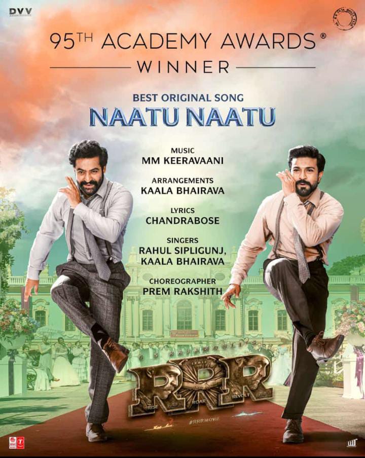 SravanStyle's tweet photo. We’re blessed that #RRRMovie is the first feature film to bring INDIA's first ever #Oscar    in the Best Song Category with #NaatuNaatu! 💪🏻

No words can describe this surreal moment. 🙏🏻

Dedicating this to all our amazing fans across the world. THANK YOU!! ❤️❤️❤️ https://t.co/9w21OS2GdS