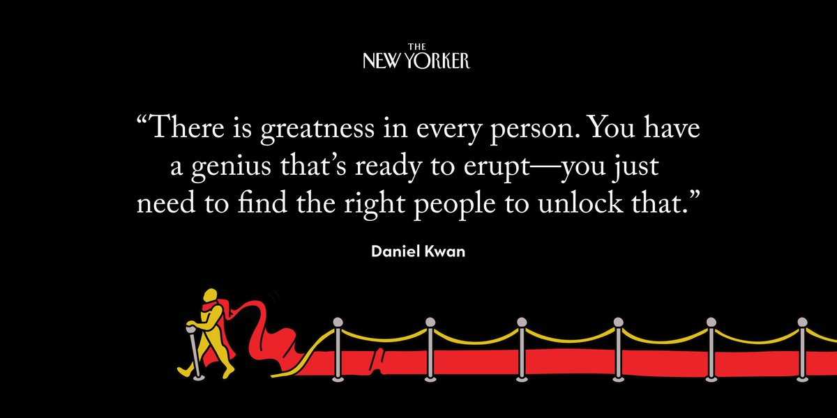 NewYorker's tweet photo. Daniel Kwan and Daniel Scheinert accept the Academy Award for Directing for their sci-fi comedy “Everything Everywhere All at Once.” “Could there have been sweeter-natured, more millennial speech?” @frynaomifry writes, on our #Oscars blog: https://t.co/iBmx6SPu4p https://t.co/VGO8asZN9z
