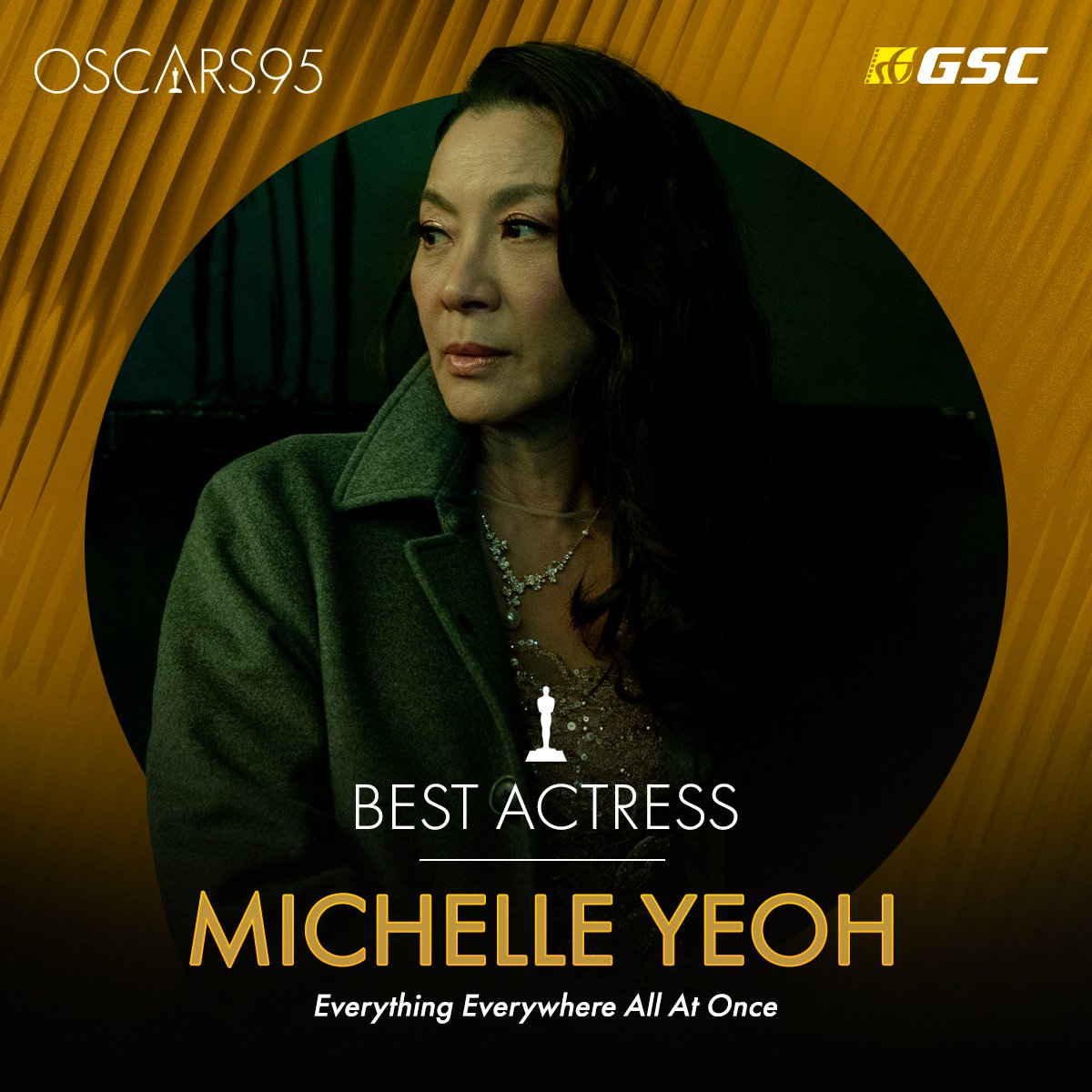 GSCinemas's tweet photo. YASSS It's official! Congratulations Tan Sri Michelle Yeoh for winning the BEST ACTRESS at the #Oscars95, for her performance in #EverythingEverywhereAllAtOnce! 🌀 https://t.co/5LJ7Rk9UAQ