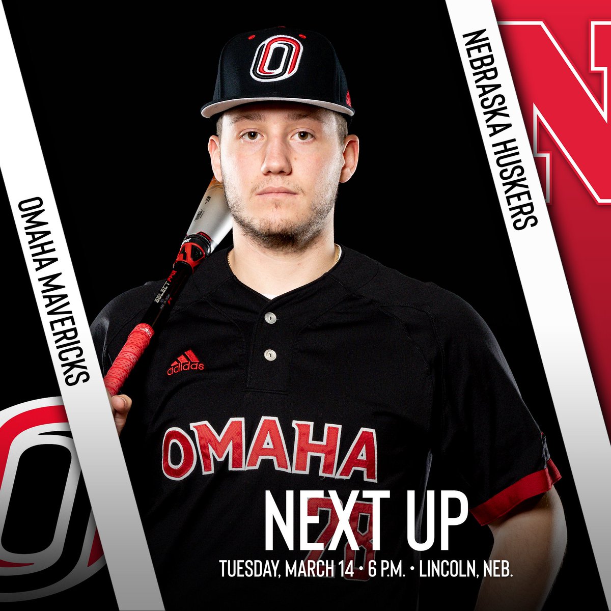 OmahaBSB's tweet photo. ⚾️𝑴𝑨𝑽𝑬𝑹𝑰𝑪𝑲𝑺🆚𝑯𝑼𝑺𝑲𝑬𝑹𝑺⚾️  

The Mavericks look to make it four in a row as they play their first of three games this season against Nebraska this Tuesday at 6 p.m. in Lincoln. 

📰https://t.co/PJDzPCRx2S 

#OmahaBSB https://t.co/5294xFxCUa