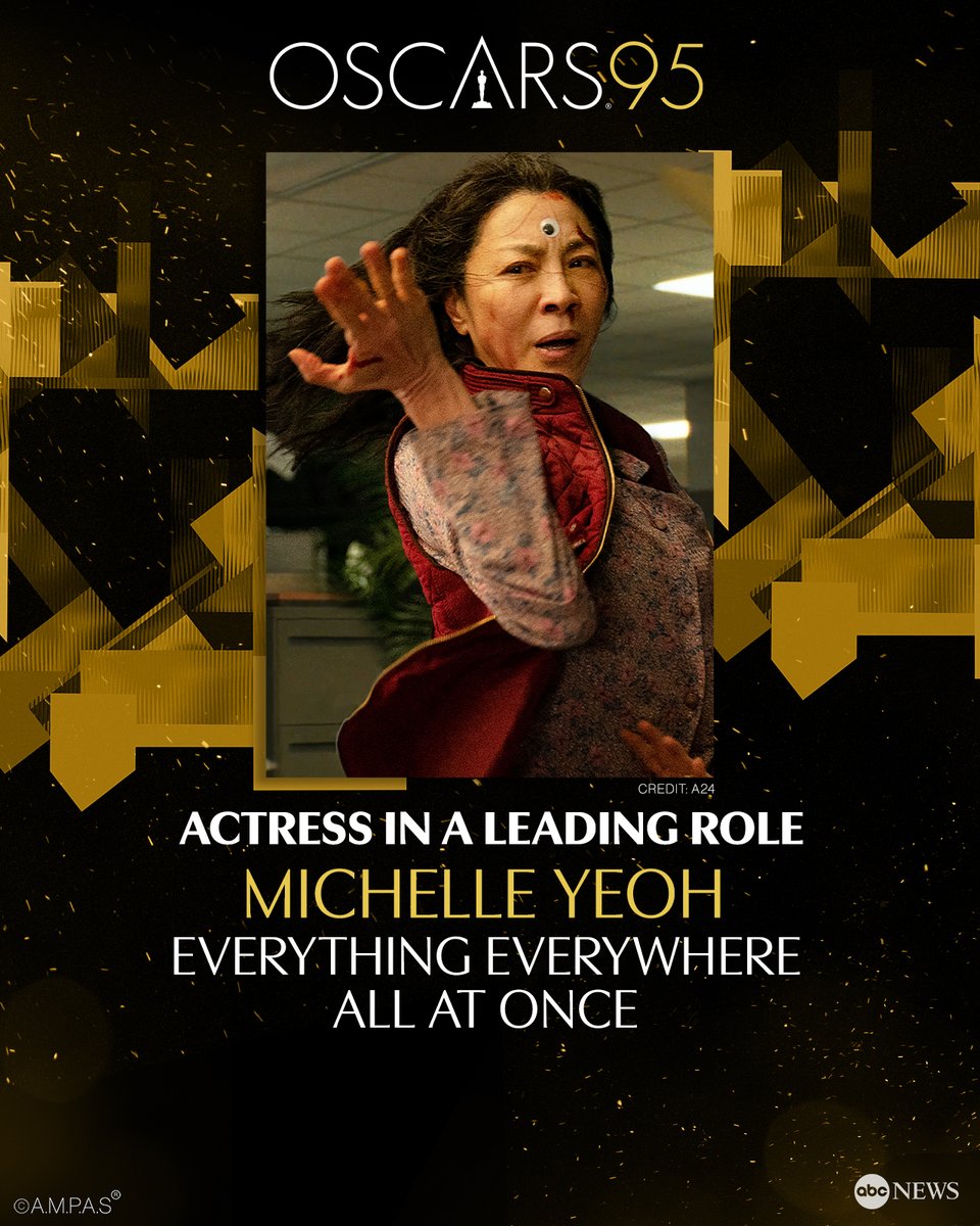 BREAKING: <a href="/TheAcademy/">The Academy</a> Award for Best Actress goes to Michelle Yeoh in <a href="/allatoncemovie/">Everything Everywhere</a>. 

#Oscars95 #Oscars