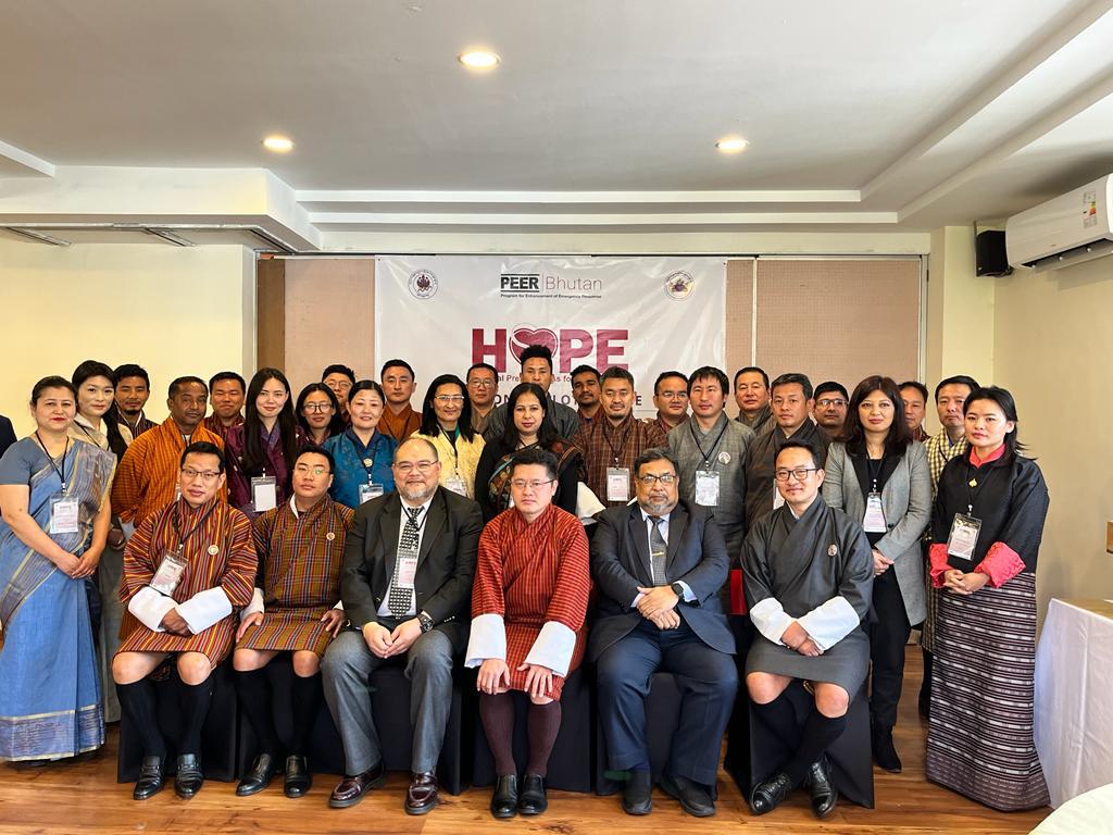 PeerSouthAsia's tweet photo. “Integrating courses like HOPE is crucial for reducing disaster losses. With this knowledge of DRM, all participants will approach their work with a fresh perspective”, Mr. Pemba Wangchuk, The Acting Secretary, @MoHBhutan said while concluding HOPE Pilot training in #Bhutan. 🇧🇹 https://t.co/uyv6998QME