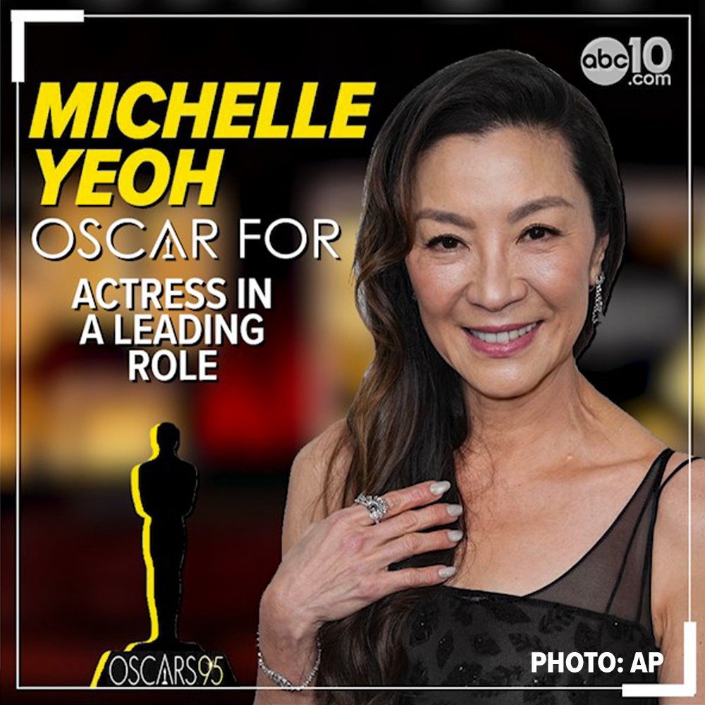 ChrisABC10's tweet photo. MAKING HISTORY! Congratulations to Michelle Yeoh! She just won the Oscar for Best Actress. She makes history as the first Asian woman to win this award! More tonight on @ABC10. See you soon! #Oscars https://t.co/bhF5cbswnw