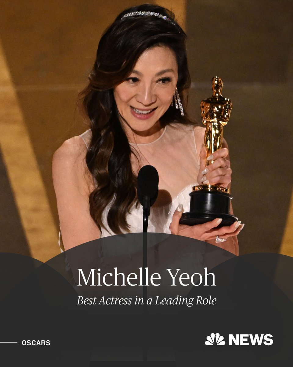 BREAKING: Michelle Yeoh wins the Academy Award for best actress for her performance as a frazzled laundromat owner who traverses the multiverse in 'Everything Everywhere All at Once.' trib.al/XxEhQA3