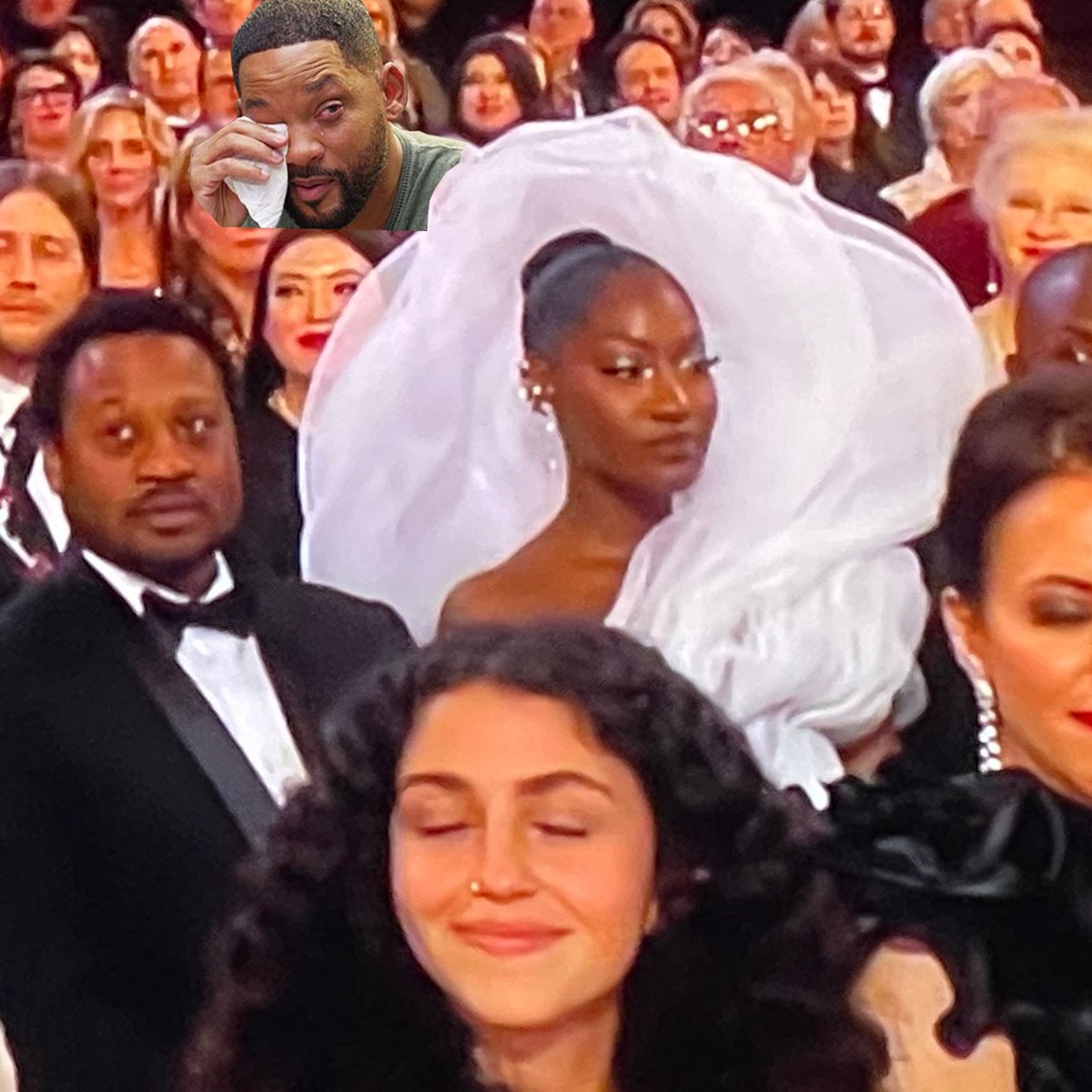 UPON FURTHER REVIEW, we see that Comedian Rod Allison was right when he said “OSCAR ALERT!!! Rumor has it that Will Smith purchased this wedding dress for this lady to wear so he could sneak into the Oscars and sit behind her all night without being noticed!” #Oscar2023