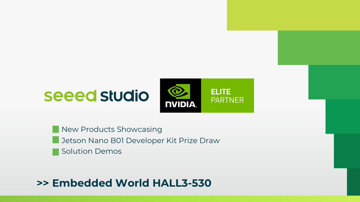seeedstudio's tweet photo. @embedded_world  is on tomorrow! Don's miss out following for edge AI!  https://t.co/HLmgnapucE
🥳Chance to win a Jetson Nano each day! 
📷 Edge AI demos of retail, intelligent traffic management, and helmet detection, with @LumeoHQ, Cvedia, @ultralytics. 
🆕 Product showcasing! https://t.co/SJqNIKieo4