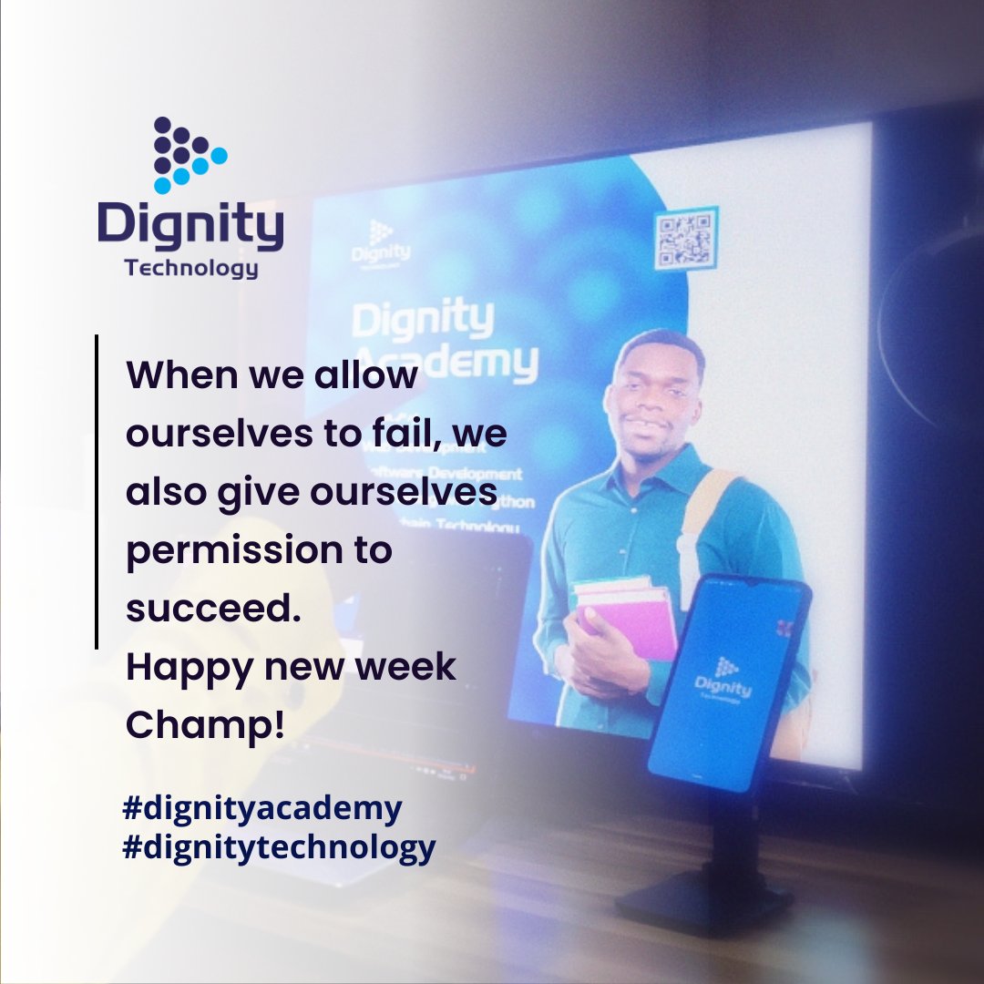 DignityAcademy's tweet photo. Happy new week!

It's another Opportunity to stand up and start again, your previous failures are steps to Succeed, do not give up because you've once failed.

Every achievement has a story untold.

Go again and win💪

#techhouse 
#tech
#dignitytechnology  
#MondayMotivation https://t.co/zg75Yyjr93