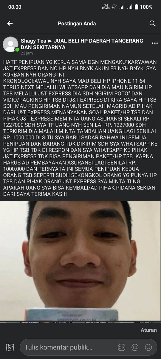 ShagyFulki's tweet photo. HATI" DENGAN ORANG INI SI PENIPU SEMUA BUKTI PENIPUAN ADA DI SAYA SEMUA INI HANYA PEMBERITAHUAN UTK" TMN" YG DI SANA JANGAN PERCAYA DGN ORANG INI https://t.co/xHZXp8rpu8